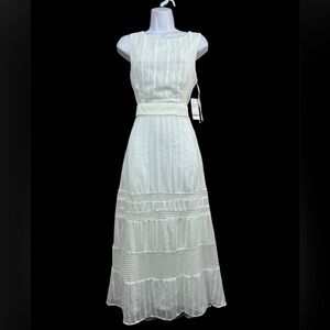 NWT Women Embroidered Eyelet Midi Dress Tiered 10 Ivory Crochet Cottage‎ Romance